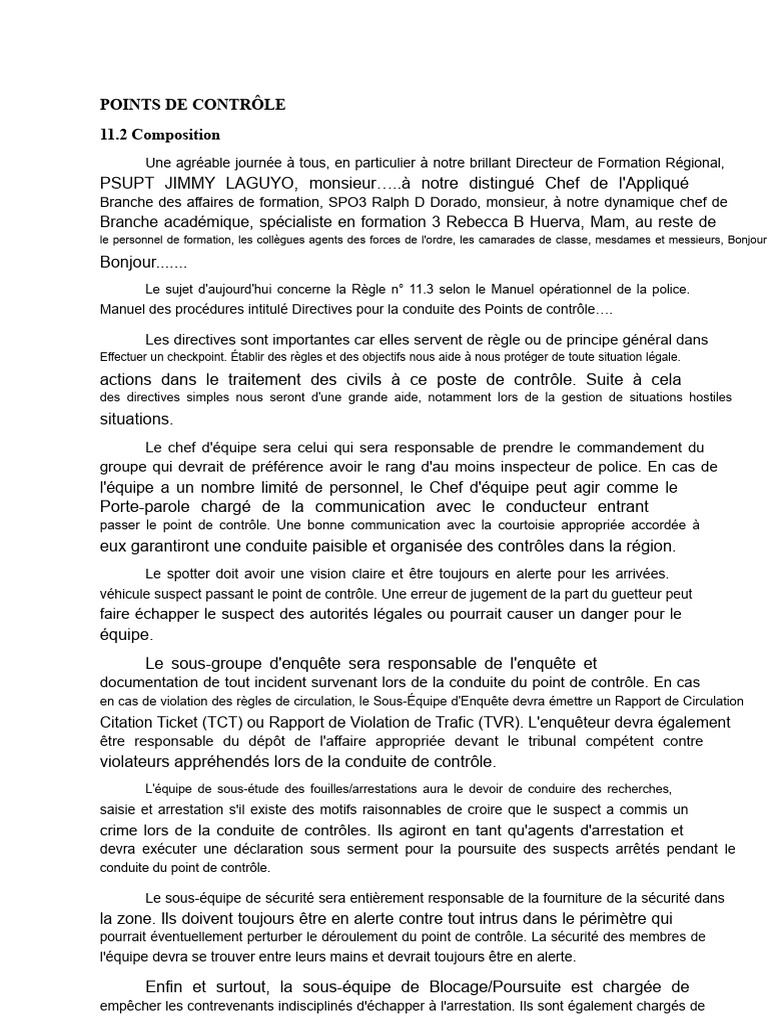 Directives pour la conduite des points de contrôle | PDF | Sécurité