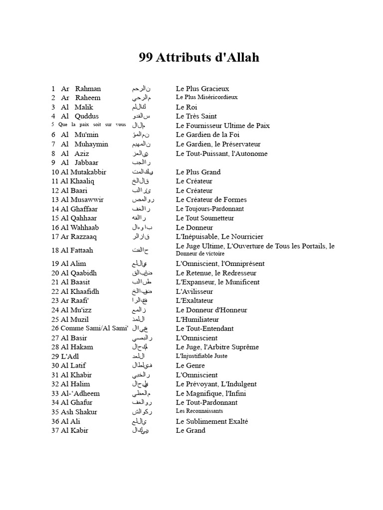 99 Attributs d'Allah en Islam | PDF | Allah | Dieu