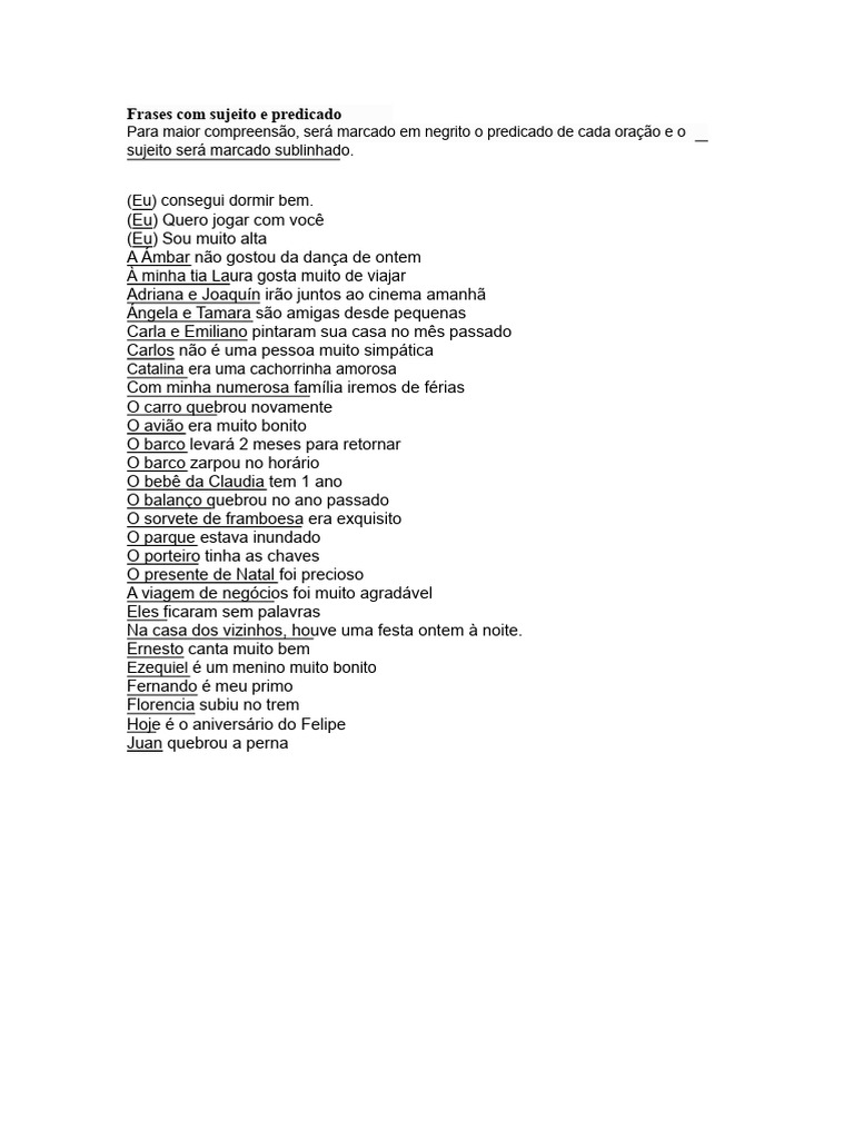 Exemplos de Sujeito e Predicado | PDF