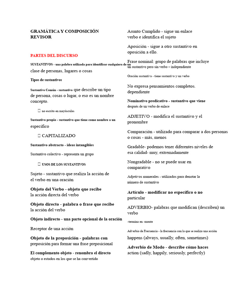 Gramática y Composición: Claves Esenciales | PDF | Verbo | Sustantivo