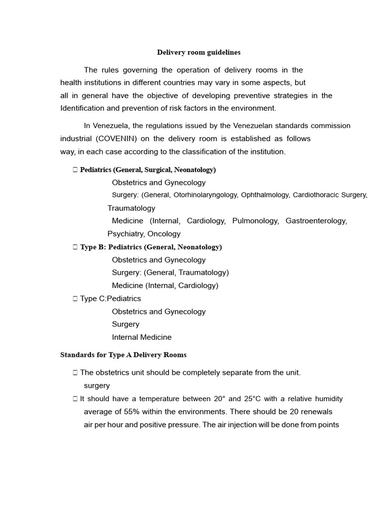 Delivery Room Standards and Guidelines | PDF | Childbirth | Surgery