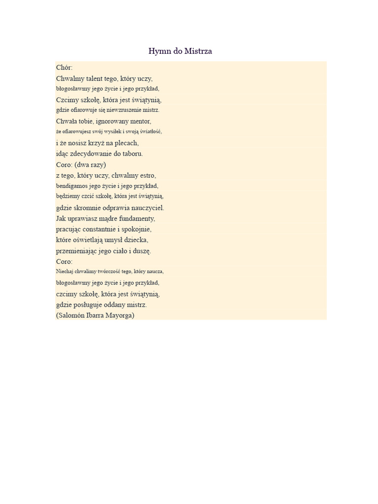 Hymna Do Nauczyciela | PDF