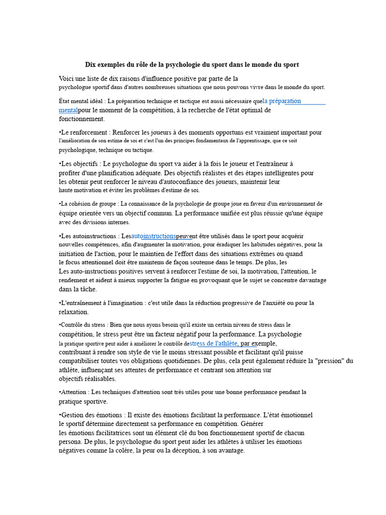 Rôle de la psychologie dans le sport | PDF | Des sports | Psychologie