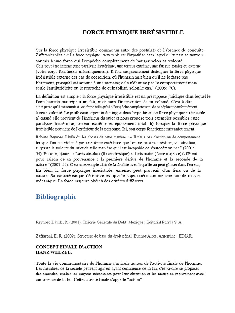 Force Physique Irrésistible en Droit Pénal | PDF