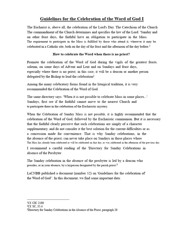 Guidelines For The Celebration of The Word of God | PDF | Eucharist ...
