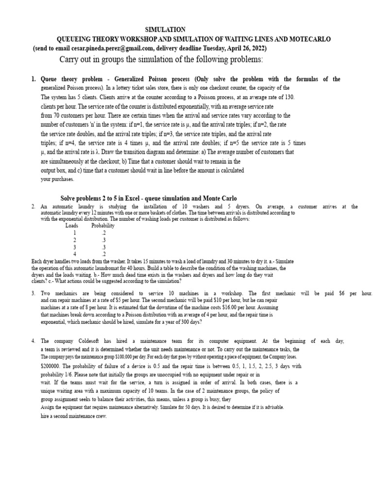 Queueing Theory Simulation Workshop | PDF | Washing Machine | Clothes Dryer