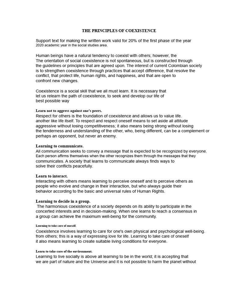 The Principles of Coexistence | PDF | Well Being | Knowledge