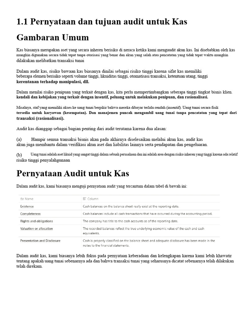 Audit Kas: Prosedur dan Risiko Inheren | PDF