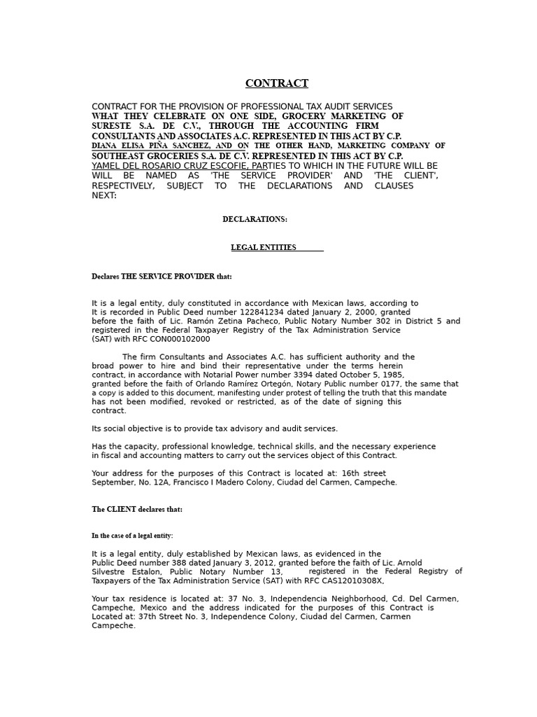 Contract For The Provision of Tax Audit Services | PDF | Taxes | Receipt