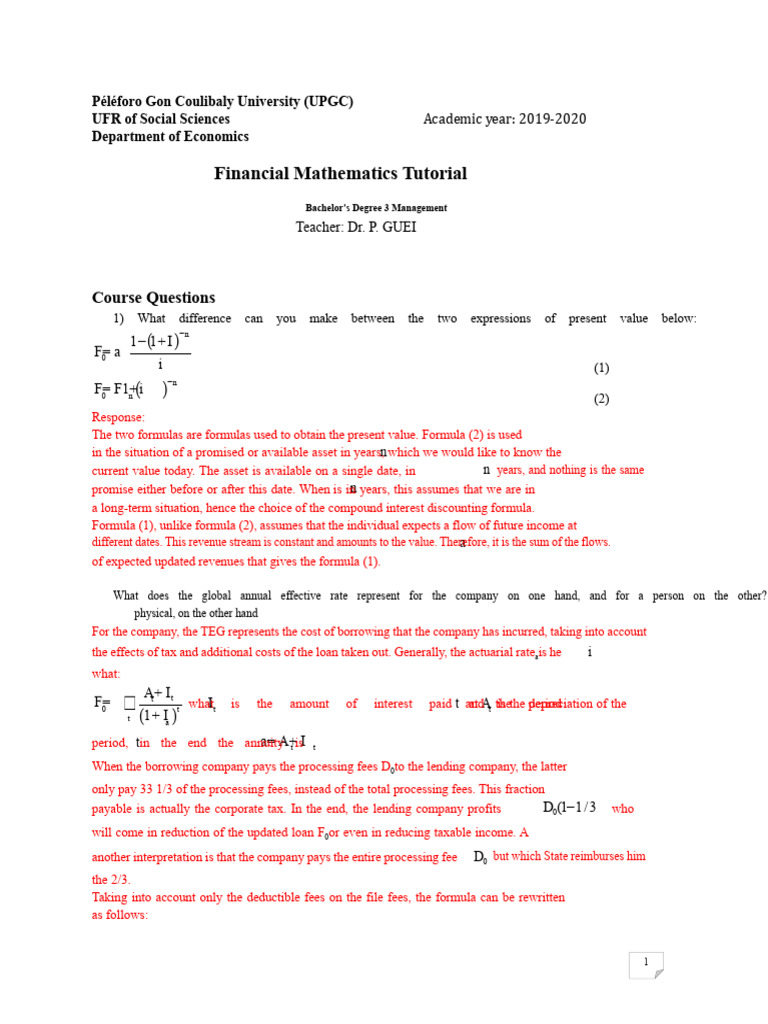 Financial Mathematics Tutorial Overview | PDF | Bonds (Finance) | Interest