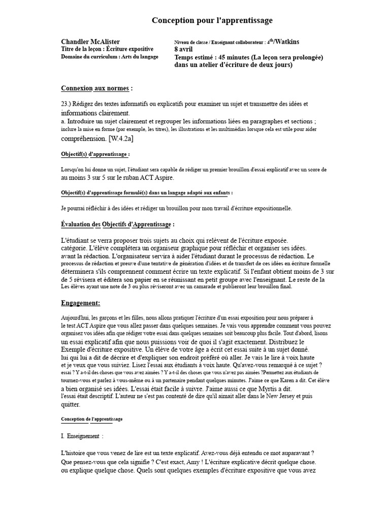 Leçon D'écriture Expositive | PDF | Apprentissage