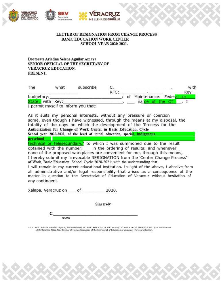 Resignation from Change Process 2020-2021 | PDF