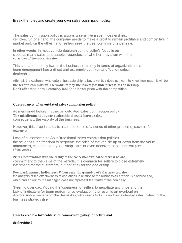 Optimize Your Dealership's Commission Policy | PDF | Sales | Incentive
