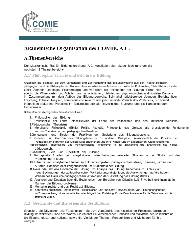 Akademische Bereiche COMIE | PDF