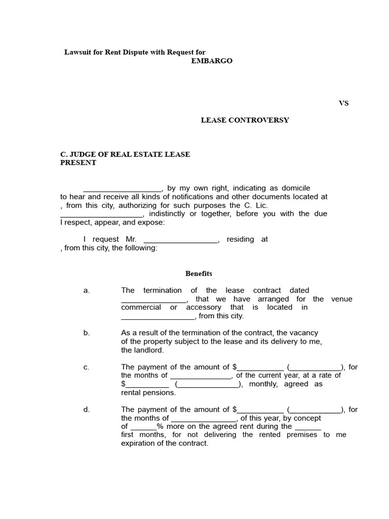 Rent Dispute Lawsuit and Eviction Request | PDF | Lease | Renting