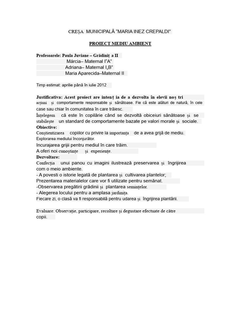 Proiect Mediu Ambient Creșă | PDF