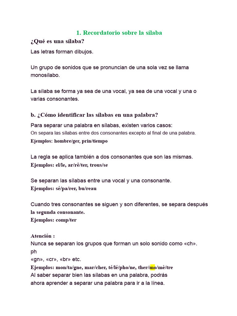 Reglas de La Separación Silábica | PDF | Sílaba | Lingüística
