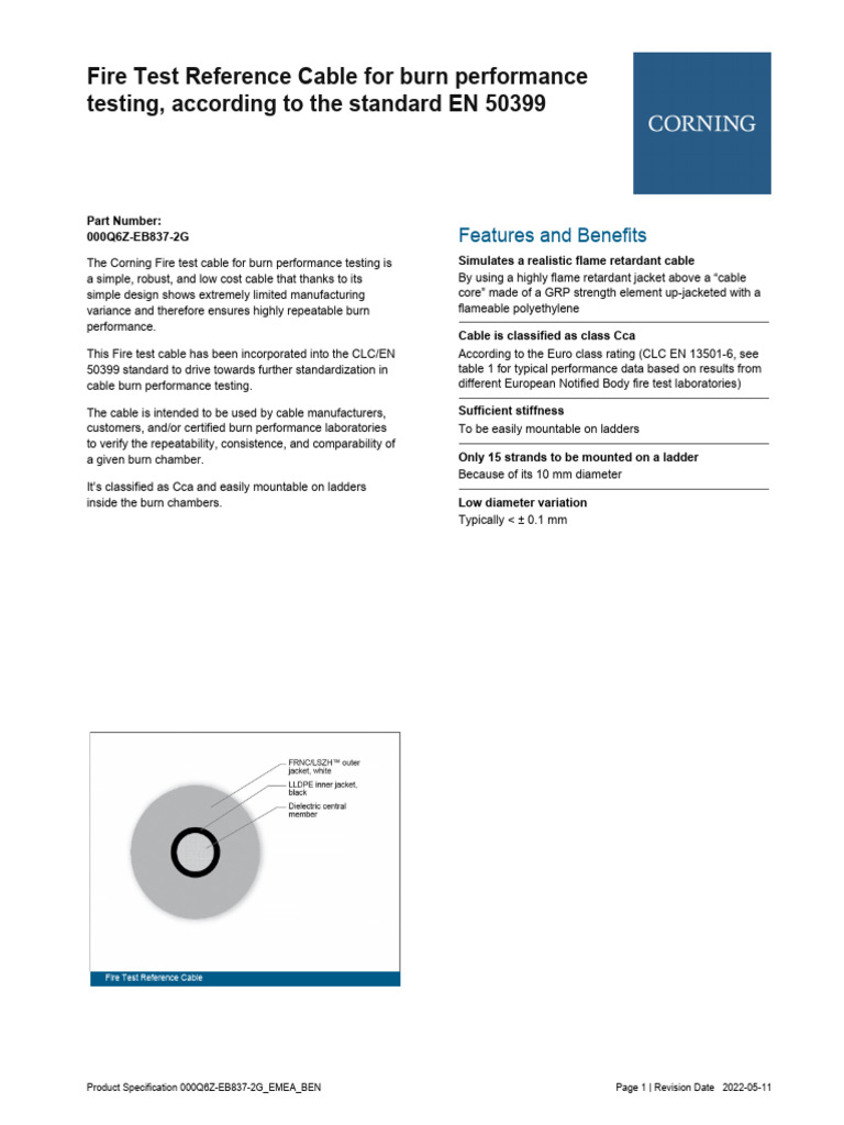 Fire Test Reference Cable Specification | PDF