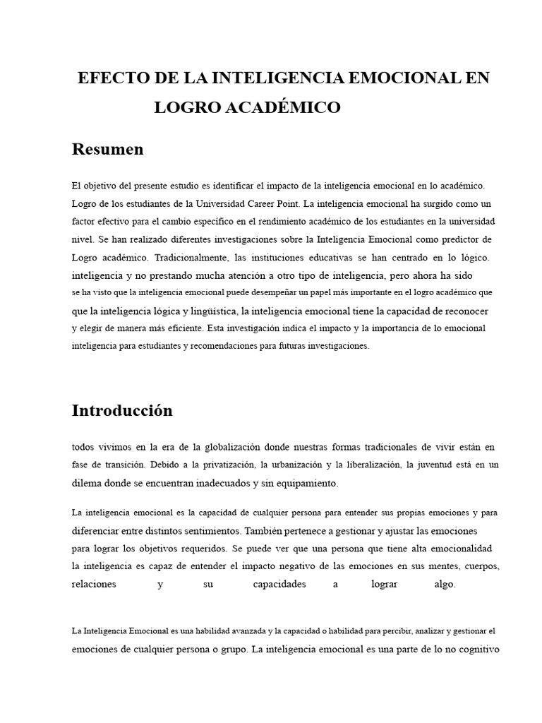Impacto de la Inteligencia Emocional en el Rendimiento Académico | PDF ...