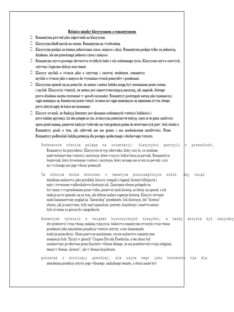 Różnica Między Klasycyzmem A Romantyzmem | PDF