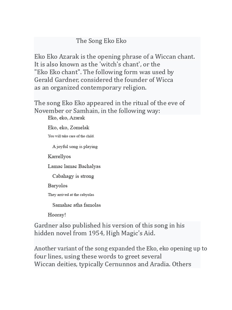 Eko Eko Azarak: Wiccan Chant Origins | PDF | Modern Paganism | Witchcraft