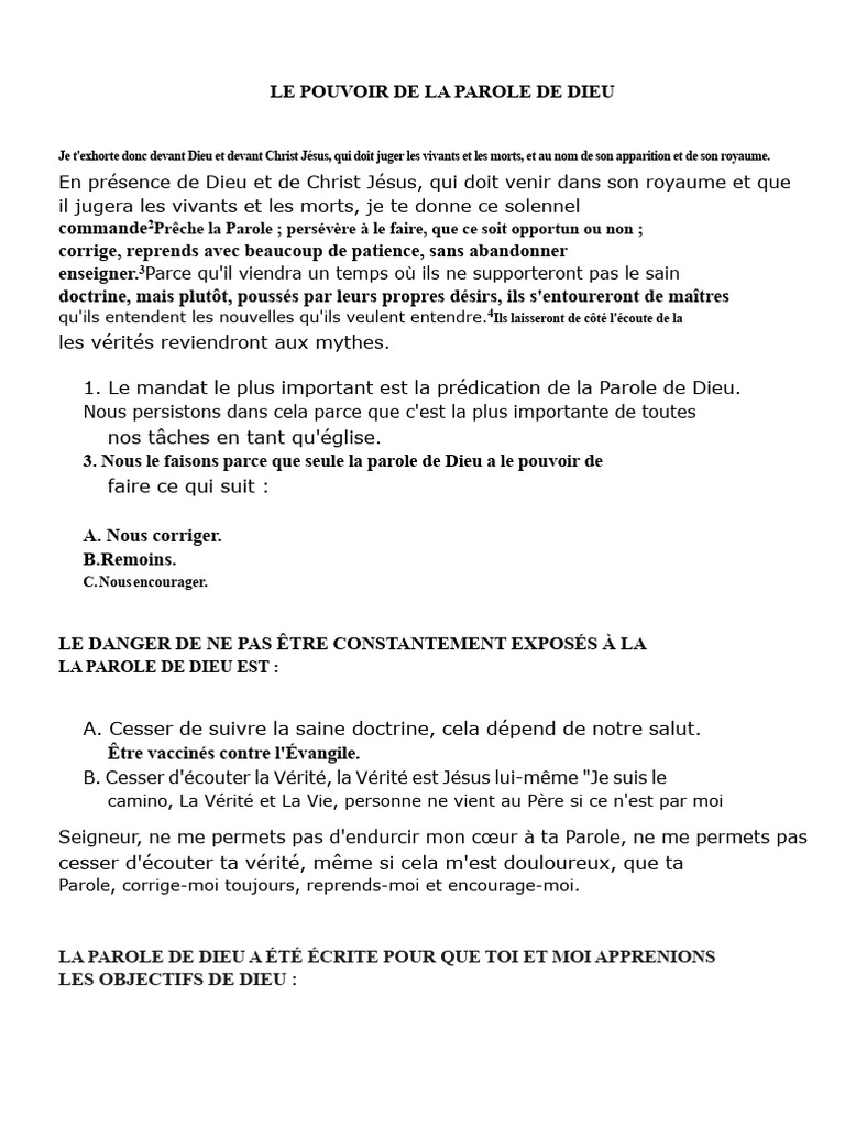 La Puissance de la Parole de Dieu | PDF | Dieu | Logos (christianisme)