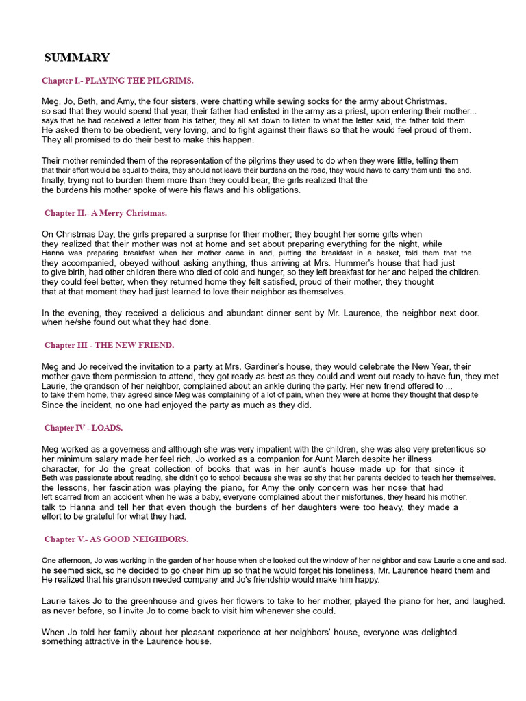 Summary of Little Women PDF Little Women