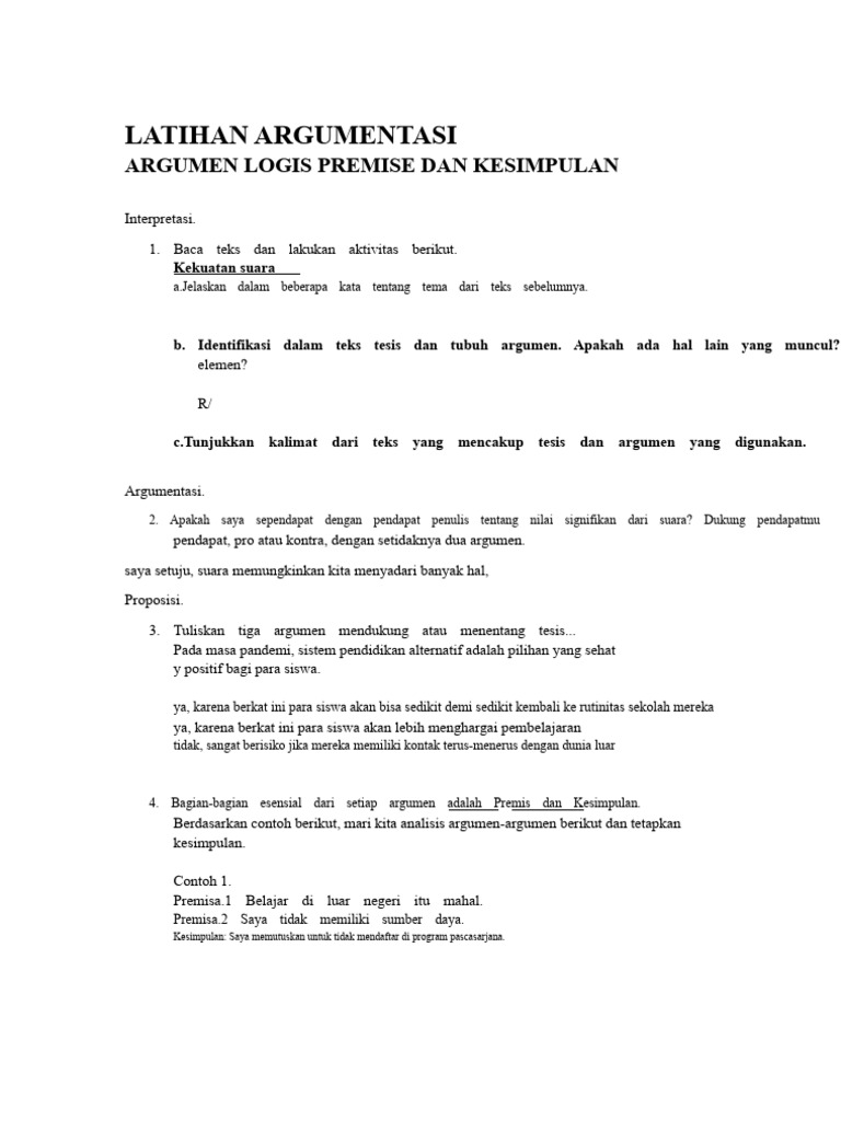 Latihan Argumentasi: Premis dan Kesimpulan | PDF