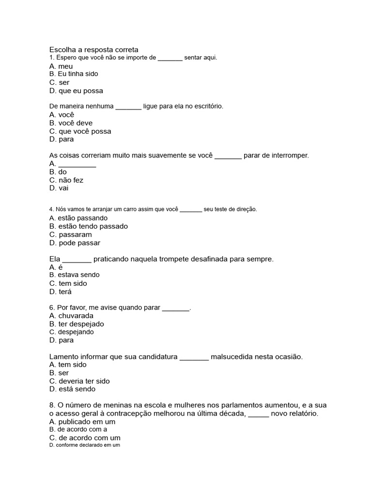 TOEFL Escolha A Resposta Correta | PDF