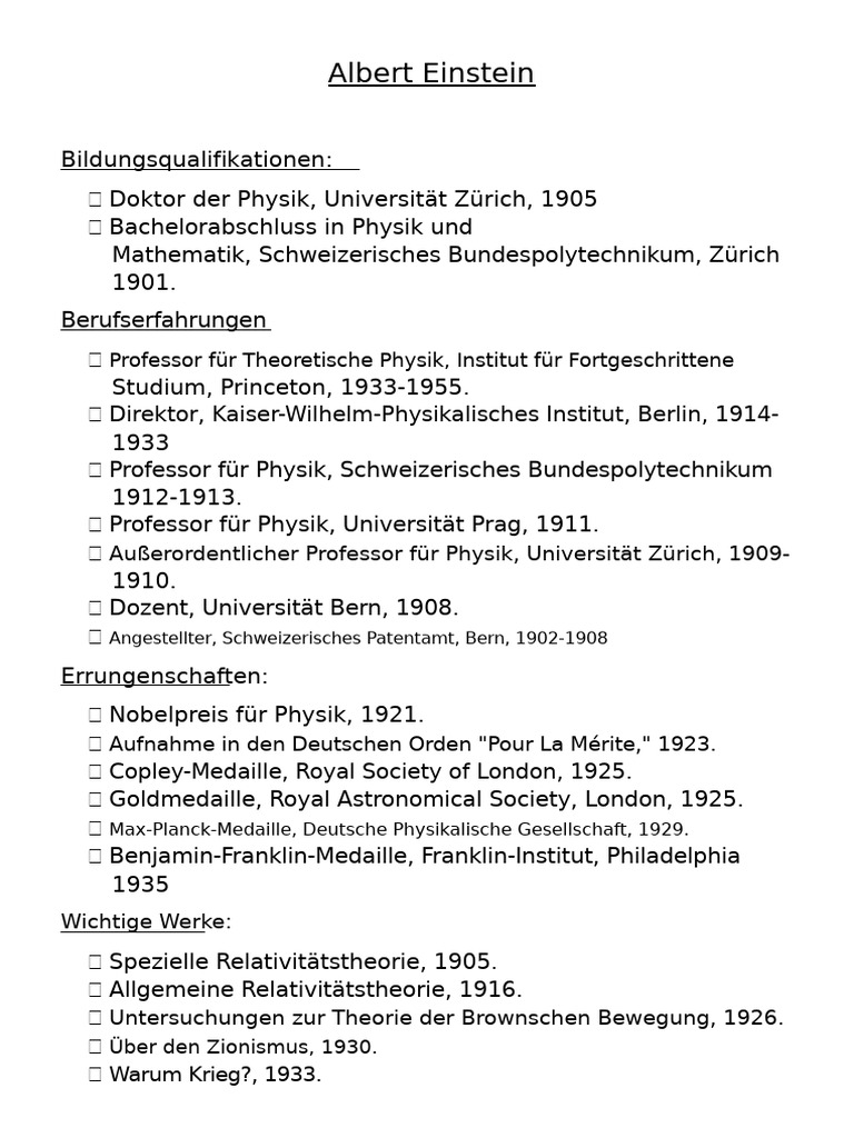 Albert Einstein Lebenslauf | PDF