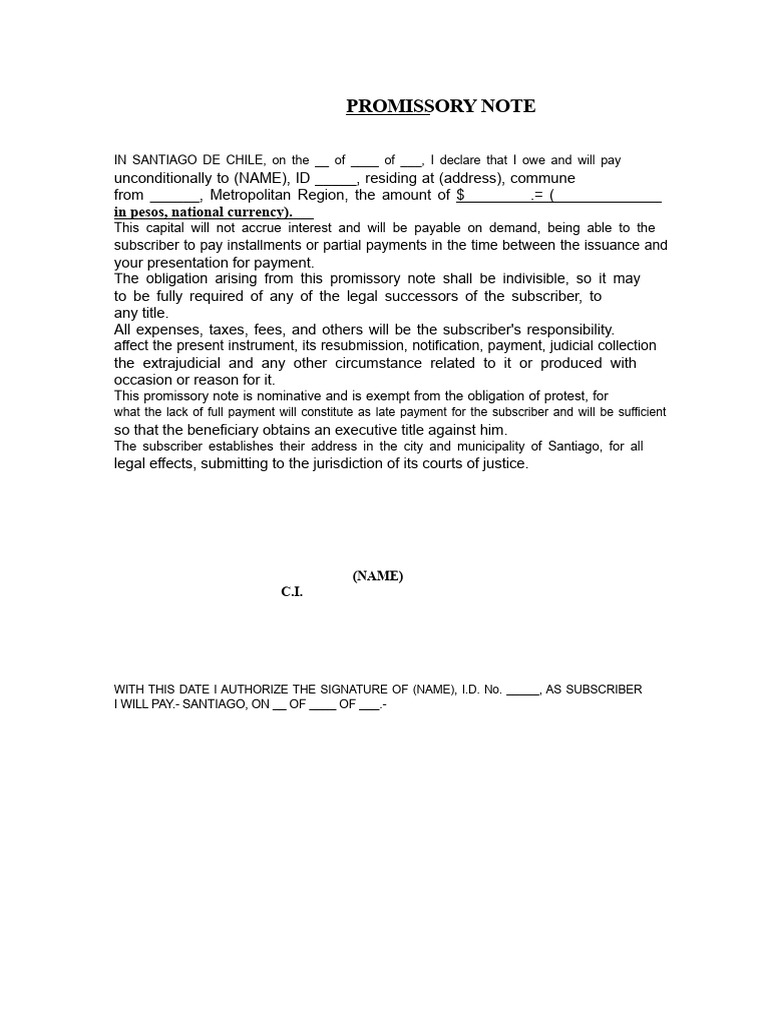 Promissory Note Template Chile | PDF