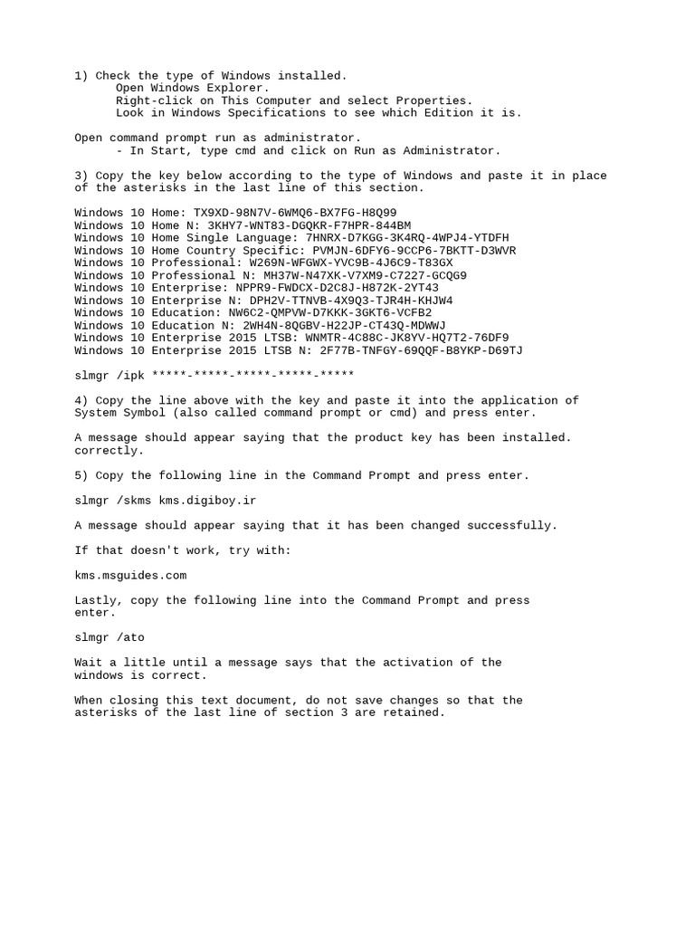 Activate Windows 10 via CMD Guide | PDF