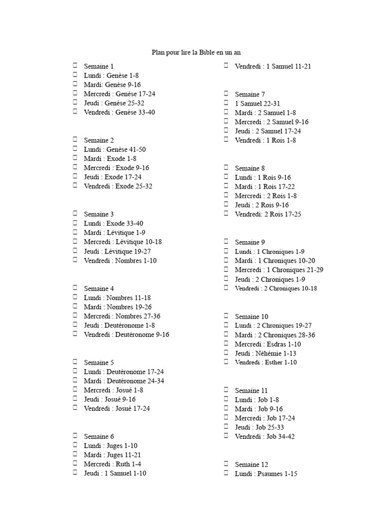 Plan de lecture biblique en 6 mois | PDF | Livres des Chroniques ...
