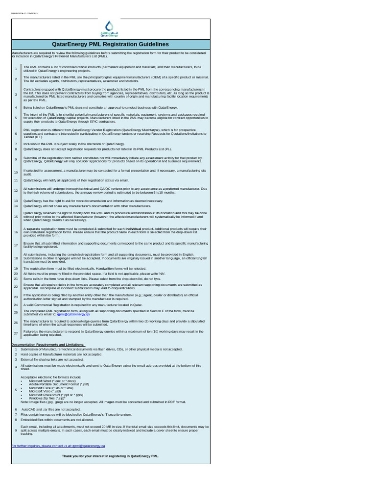 QatarEnergy PML Registration Guidelines | PDF | Pipe (Fluid Conveyance ...