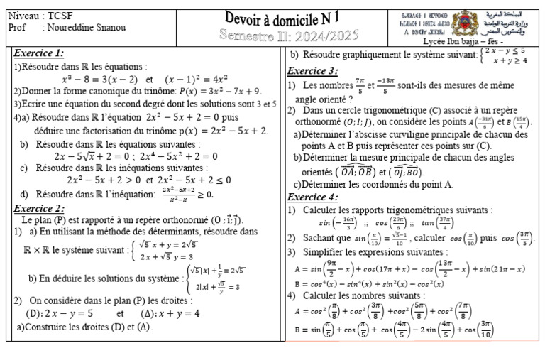 Exercices de mathématiques TCSF Fès | PDF | Concepts mathématiques ...