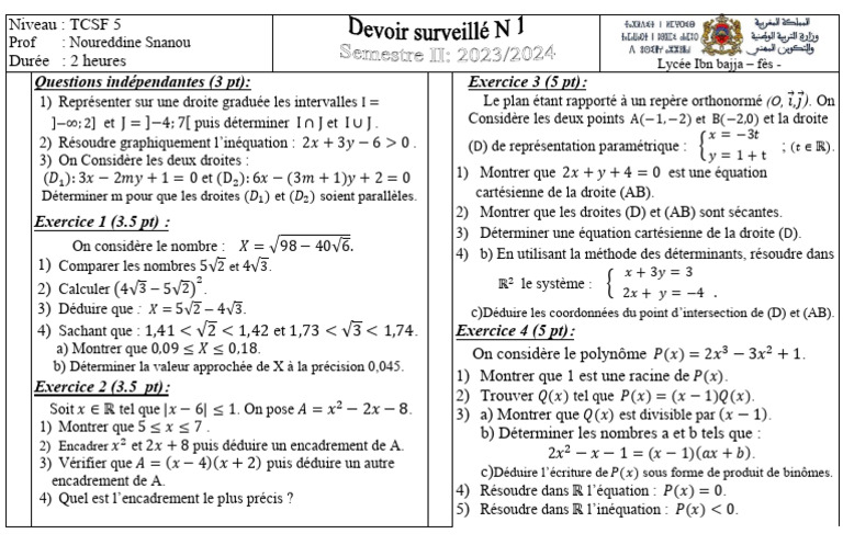 Exercices de mathématiques TCSF | PDF | Géométrie algébrique | Géométrie