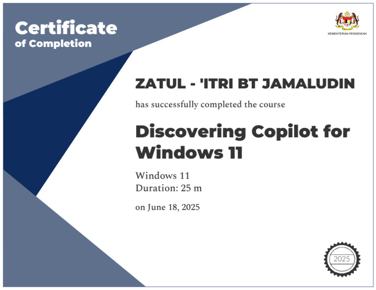 Completion Certificate: Copilot Course | PDF