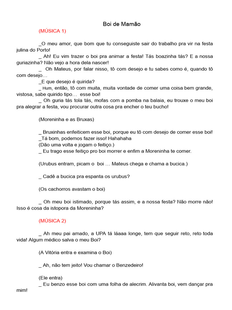 Letra da Música Boi de Mamão | PDF