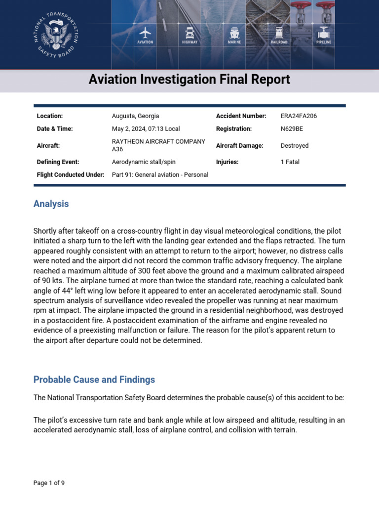 NTSB Final Report On May 2, 2024 Plane Crash in Augusta, GA | PDF ...