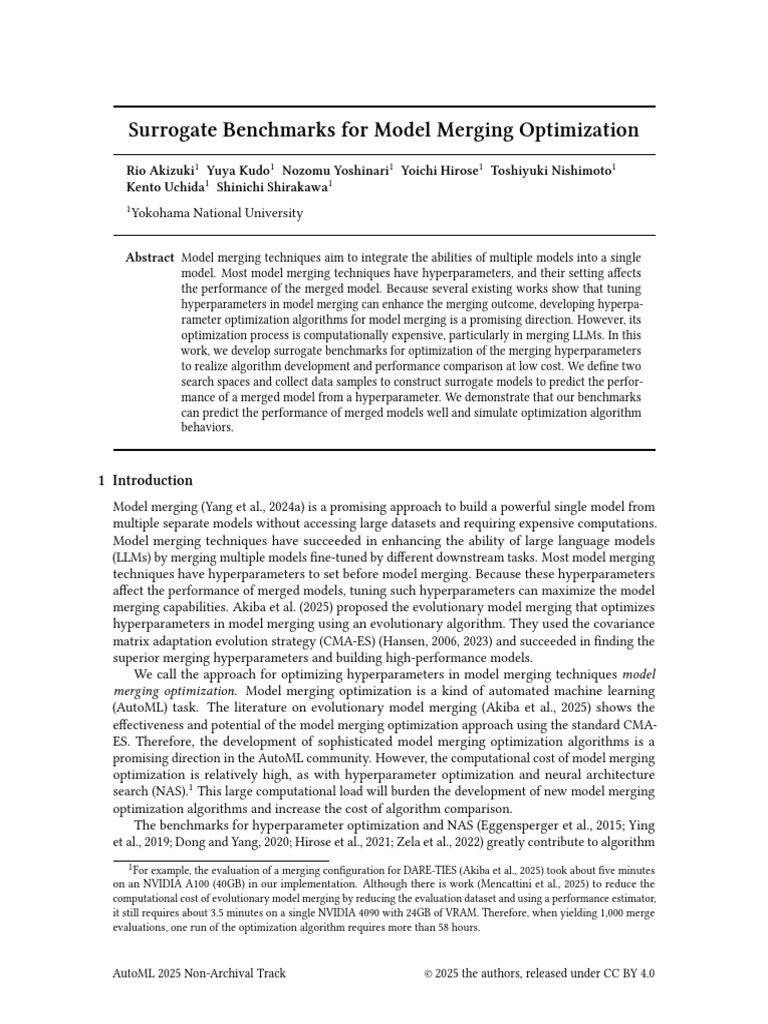 Surrogate Benchmarks For Model Merging Optimization | PDF ...