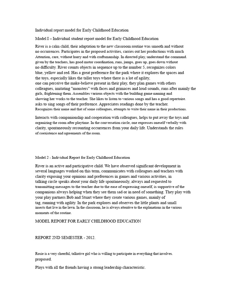 Individual Reports for Early Childhood Education | PDF | Vowel | Syllable