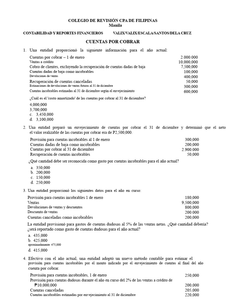 Cuentas por Cobrar: Análisis y Provisión | PDF | Servicios financieros ...