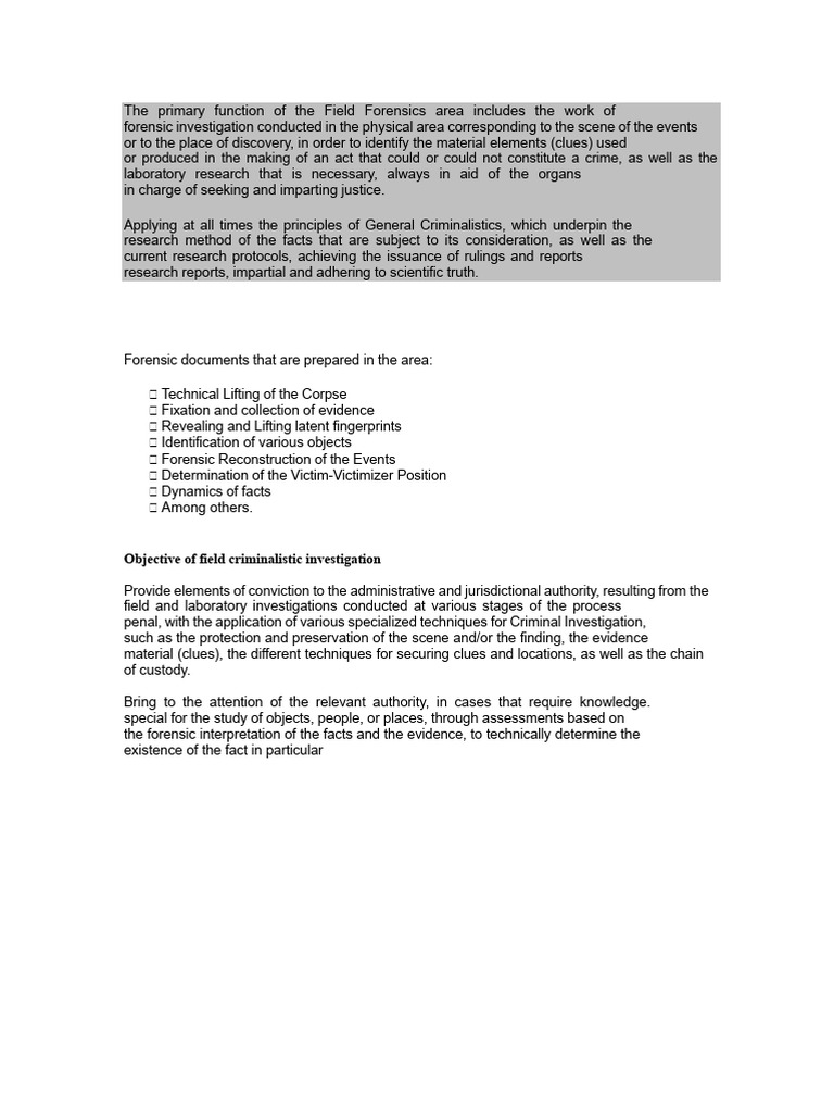 Field Forensics: Crime Scene Investigation | PDF