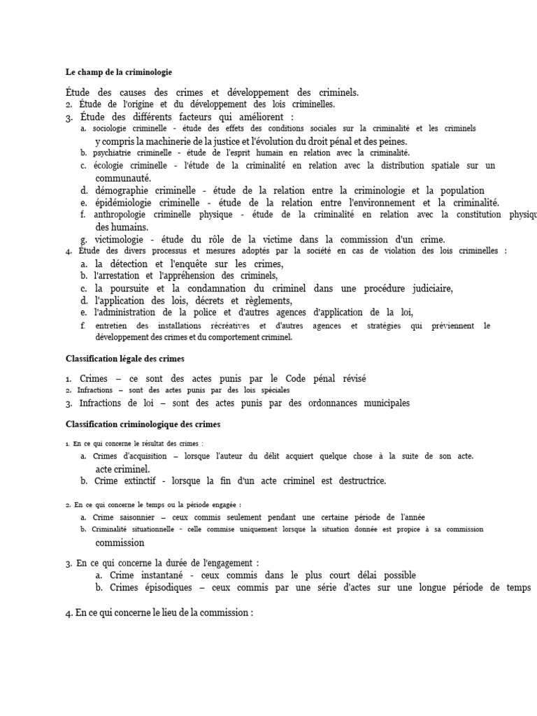 Introduction à la criminologie et ses aspects | PDF | Crimes | Crime et ...