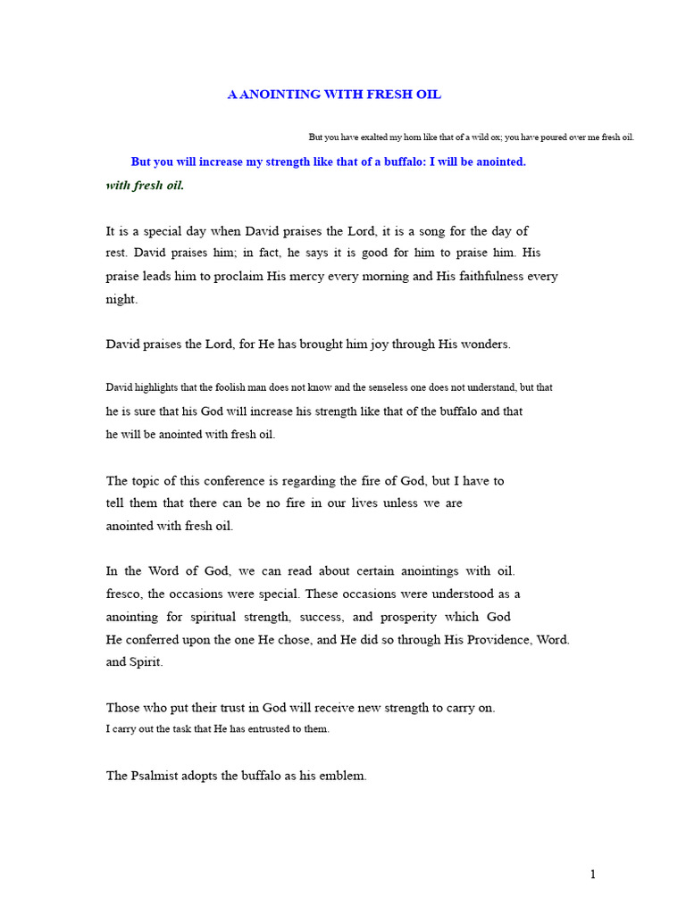 A Anointing With Fresh Oil | PDF | David | Anointing