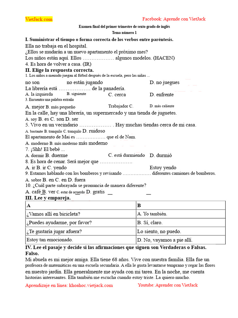Examen de inglés sexto grado | PDF