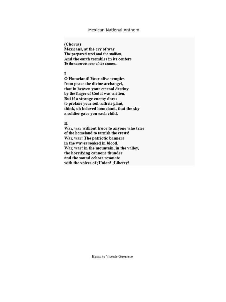 Mexican National Anthem Lyrics in English | PDF