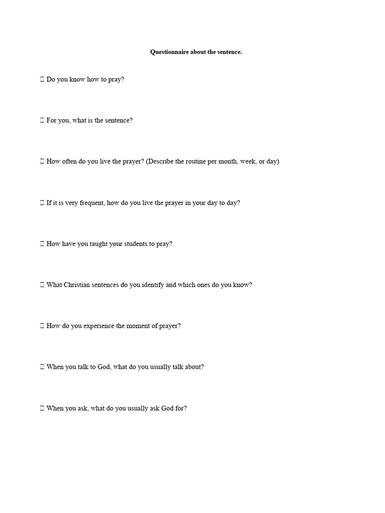 Prayer Experience Questionnaire | PDF