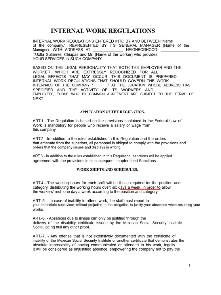 Example of Internal Work Regulations For Restaurants | PDF | Working ...