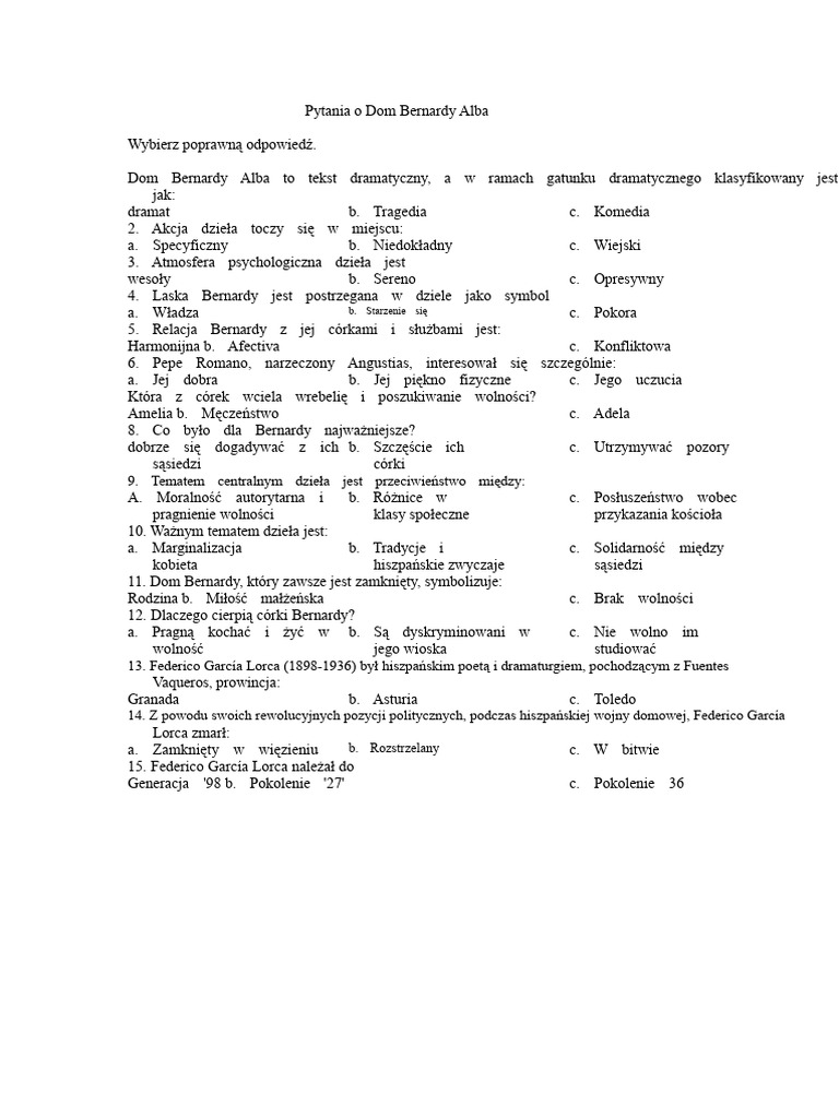 Pytania o Dom Bernardy Alby | PDF